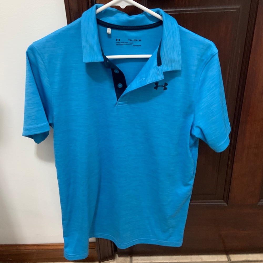Under Armour Blue Performance Golf Shirt. Boys XL.